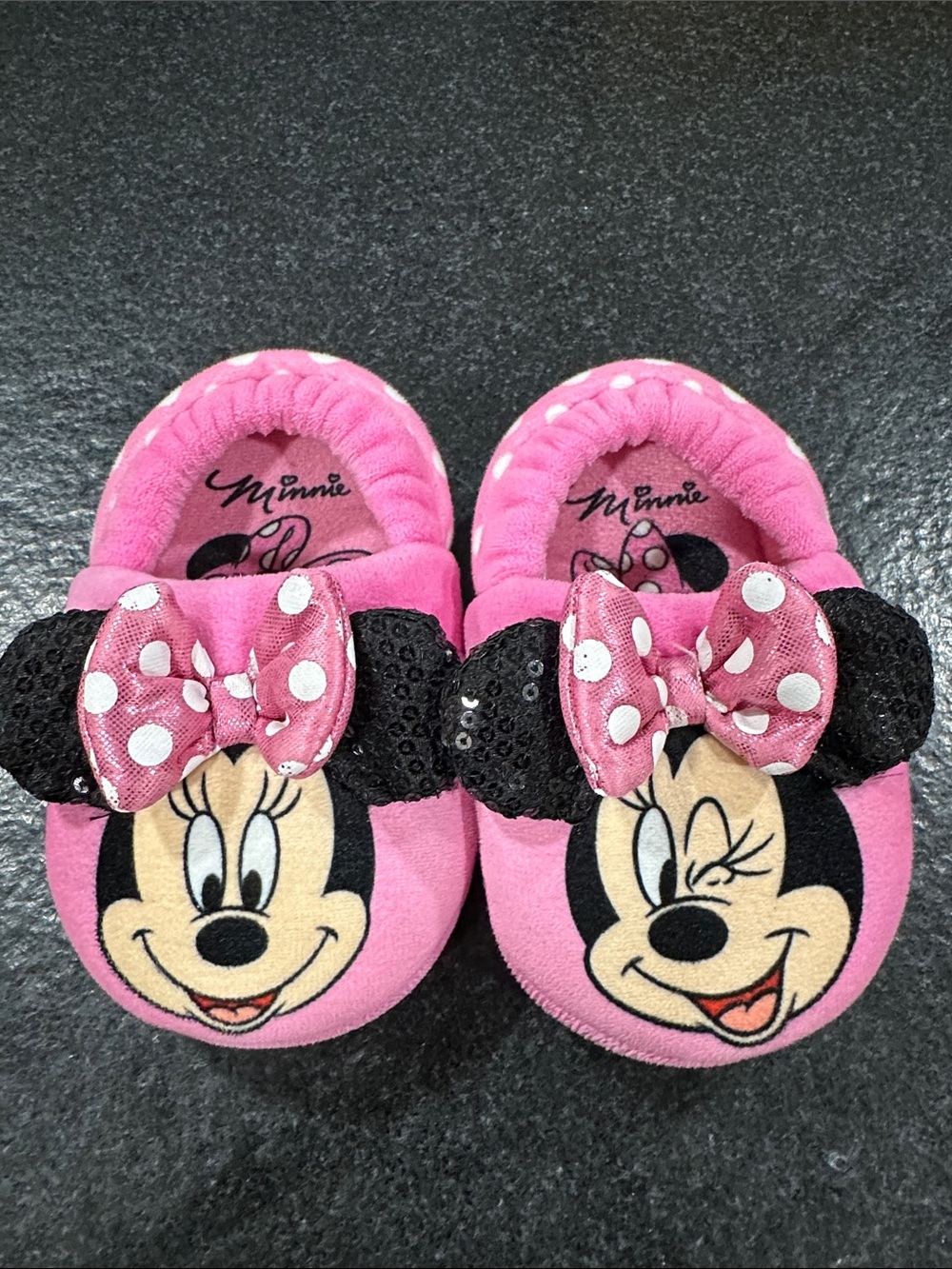 Disney Pink Minnie Mouse Toddler Slip-On Slippers size 5/6